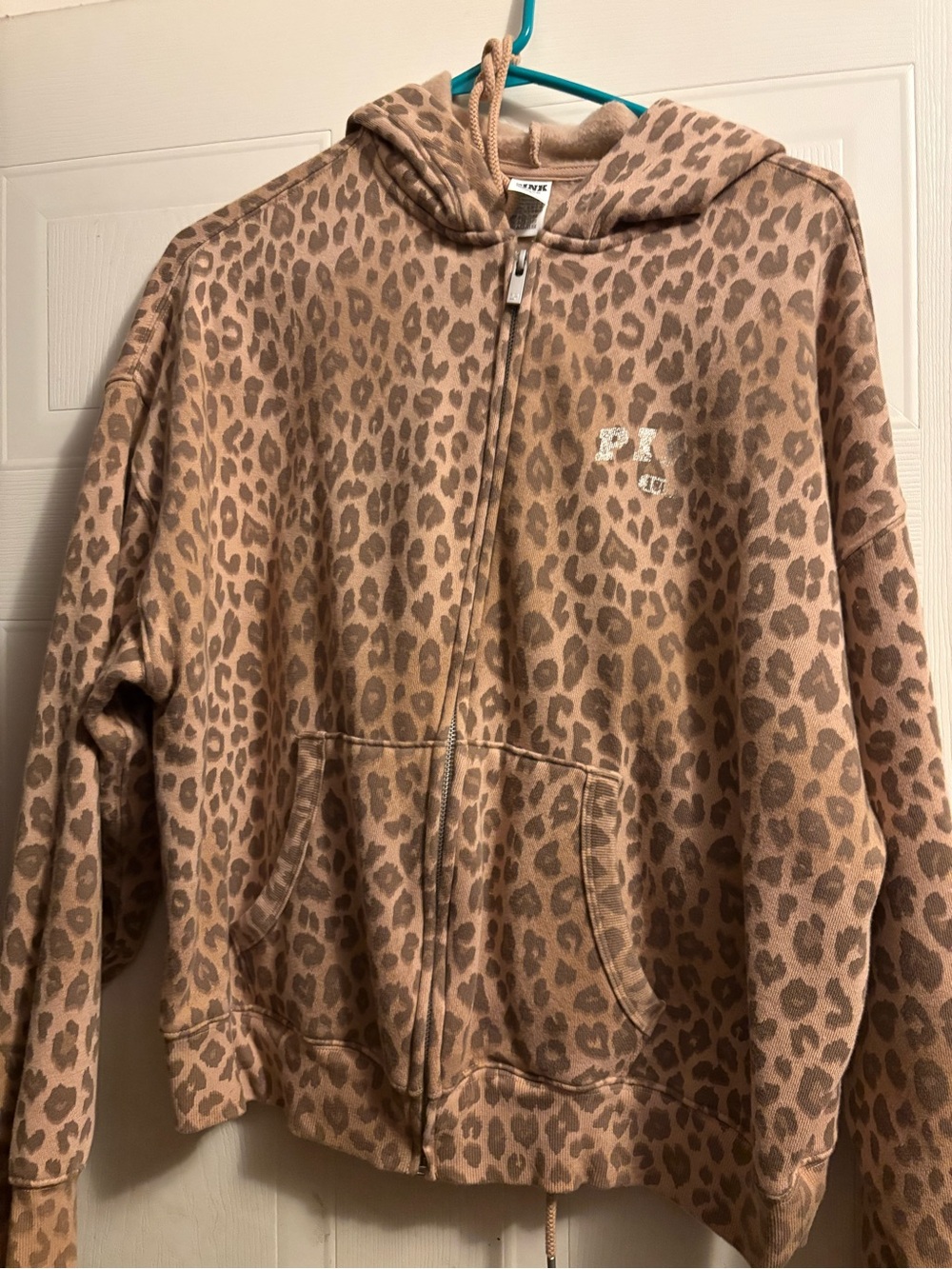 PINK Victoria's Secret Leopard Zip-Up Hoodie Jacket - Pink Tan